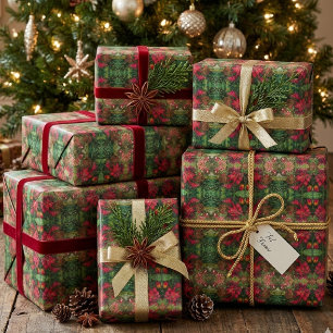 Papel De Regalo Pintura en Acuarela Original de Flor de Nochebuena