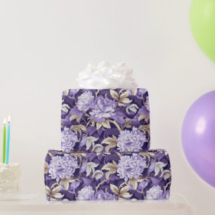 Papel De Regalo Pintura floral Chinoiserie Purple Gold