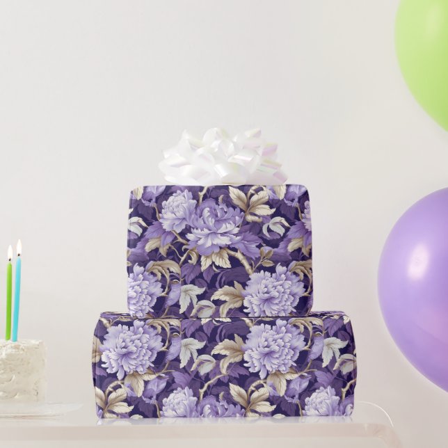 Papel De Regalo Pintura floral Chinoiserie Purple Gold (Regalos de fiesta)