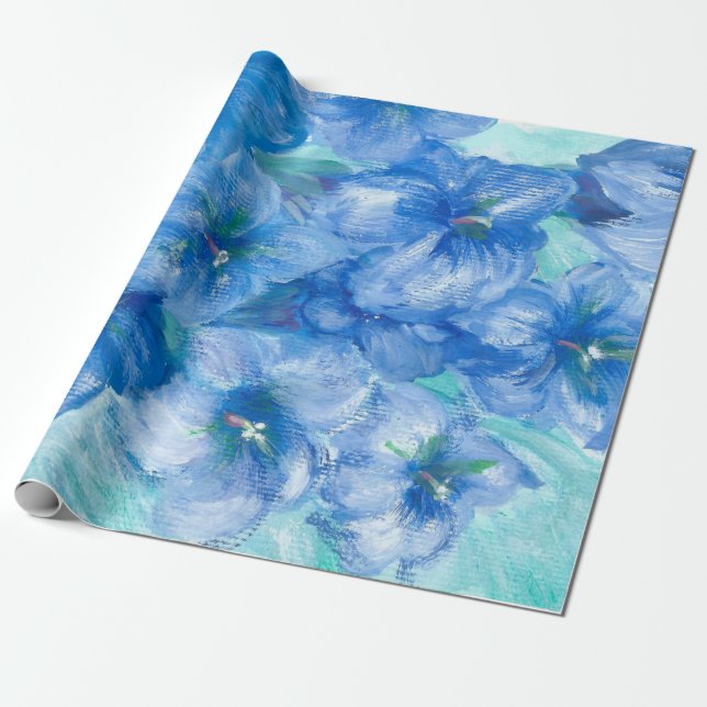 Papel De Regalo Pintura gentiana azul (Desenrollado)