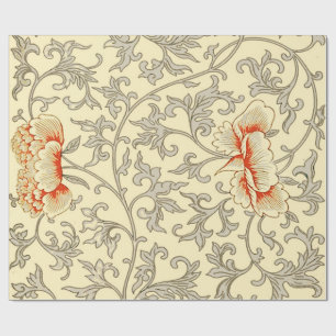 Papel De Regalo Pintura gris rosado de época floral botánica