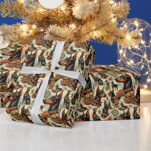 Papel De Regalo Pintura inmaculada Doberman (Vacaciones)