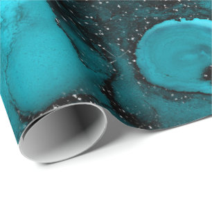 Papel De Regalo Pintura líquida Tinta Azul Sapphire Negro Glam