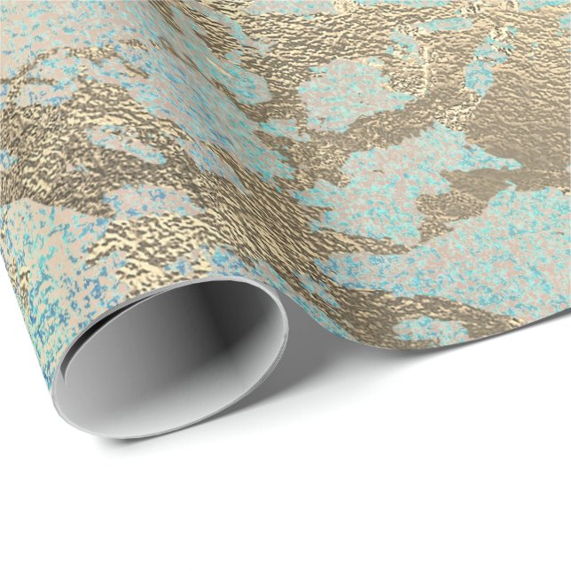 Papel De Regalo Pintura rosa de Rubor Aqua Blue Gold Marble Shiny (Esquina del rollo)