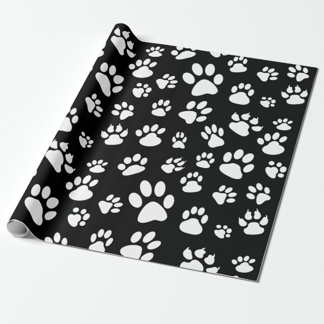 Papel De Regalo Pinturas de perros dispersos en blanco y negro (Desenrollado)