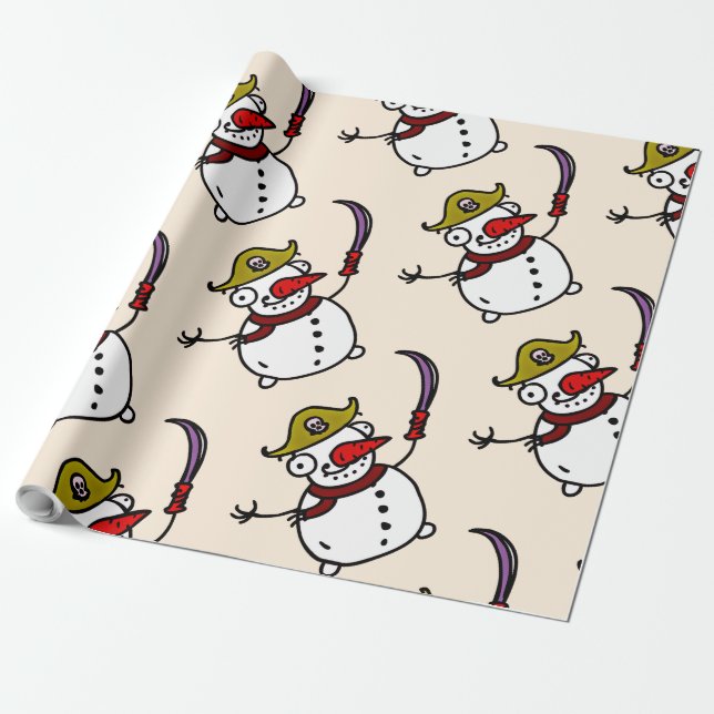 Papel De Regalo pirata de muñecos de nieve alegre Navidad (Desenrollado)