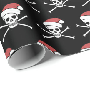 Papel De Regalo Pirata jolly de calavera con sombrero de santa