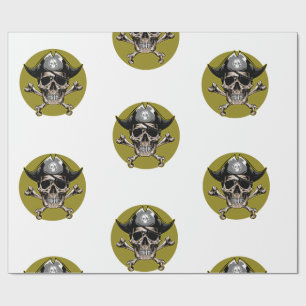Papel De Regalo Pirate Fiesta Skull Gold