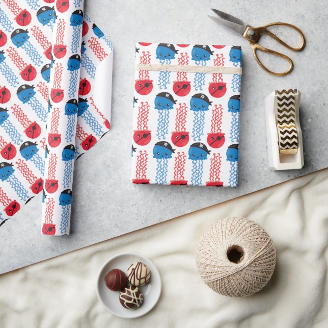 Papel De Regalo Pirate Jellyfish, Patrón de medusas, animales mari (Artesanía)