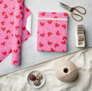 Papel De Regalo Piruetas de Corazones Rojos Amor Día de San Valent