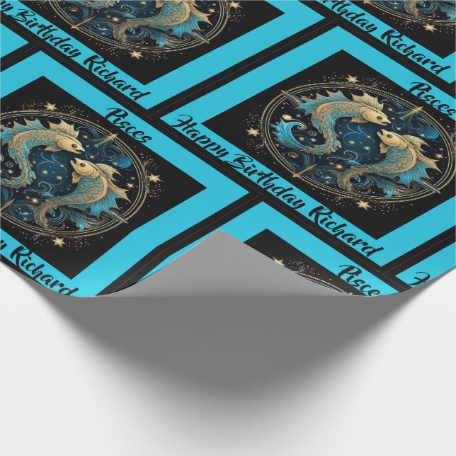 Papel De Regalo Pisces Añadir nombre Cumpleaños Regalo Zodiac (Esquina)