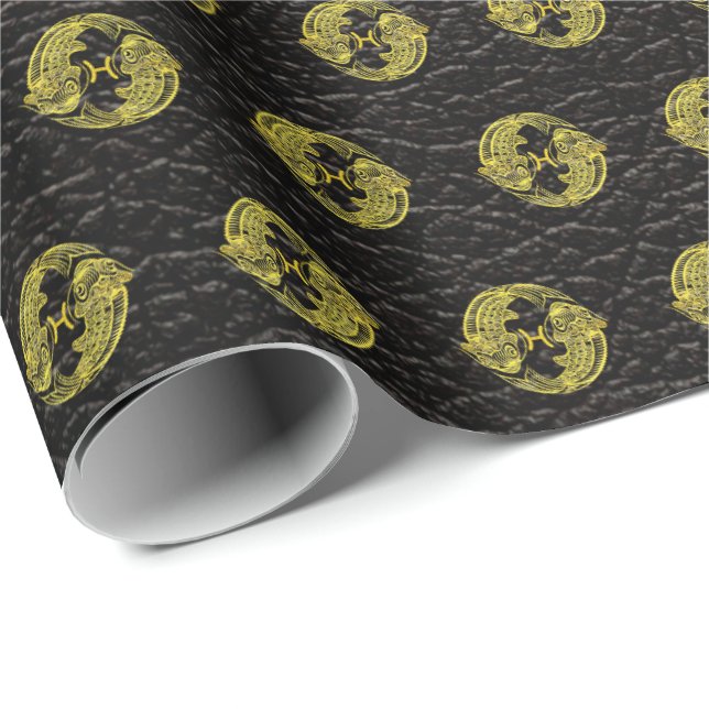 Papel De Regalo Pisces Gold sobre cuero (Esquina del rollo)