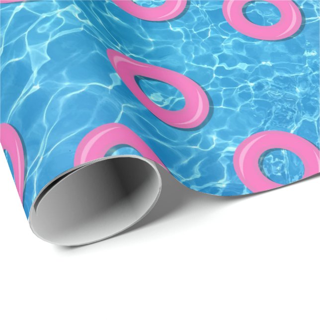 Papel De Regalo Piscina de verano Fiesta Piscina Rosa Flota (Esquina del rollo)