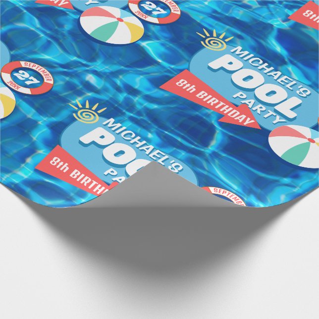 Papel De Regalo Piscina de verano Fiesta Tropical Cumpleaños Azul (Esquina)