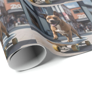 Papel De Regalo Pista de skateboard: Un Staffy en movimiento