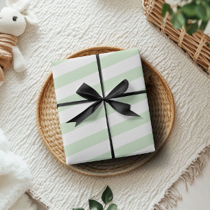 Papel De Regalo Pistacho Pastel y Rayas Horizontales Anchas Blanca