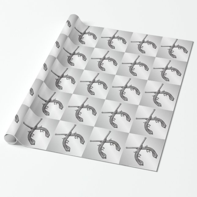 Papel De Regalo Pistolas de duelo de plata (Desenrollado)
