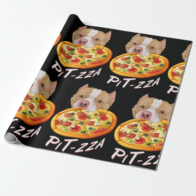 Papel De Regalo ¡Pit-zza! Café con camiseta de pitbullt y pizza (Desenrollado)