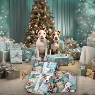 Papel De Regalo PitBull Cachorros Pastel Navidades modernos