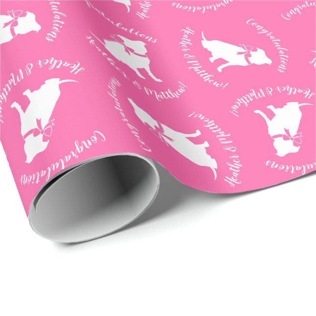 Papel De Regalo Pitbull, Chica rosado de Baby Shower Bulldog Pit (Esquina del rollo)