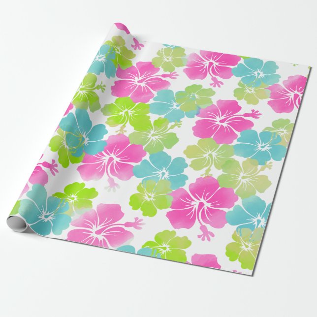 Papel De Regalo PixDezines retro hibiscus (Desenrollado)
