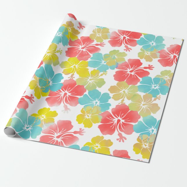 Papel De Regalo PixDezines retro hibiscus (Desenrollado)