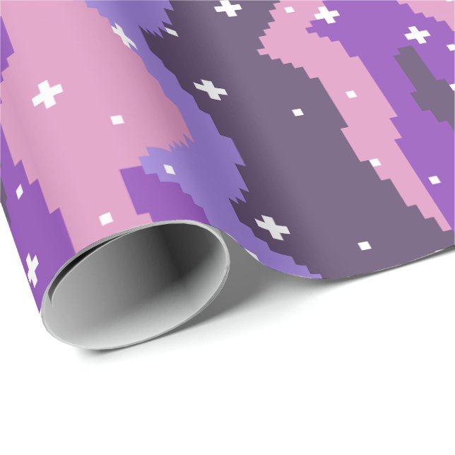 Papel De Regalo Pixel Cosmic Waves with Stars Pattern (Esquina del rollo)