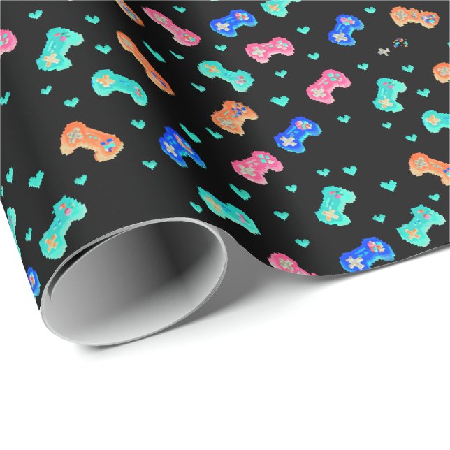 Papel de regalo Pixel Hearts & Controllers - Inver (Esquina del rollo)
