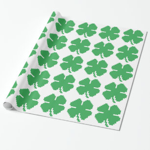 Papel De Regalo Pixel Lucky Four Leaf Clover de 8 bits