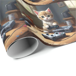 Papel De Regalo "Pixel Paws: The Gamer Kitten in Action"