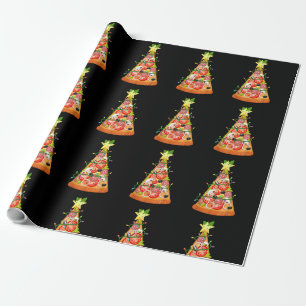 Papel De Regalo Pizza Árbol de Navidad Divertido Pizza Slice Luces