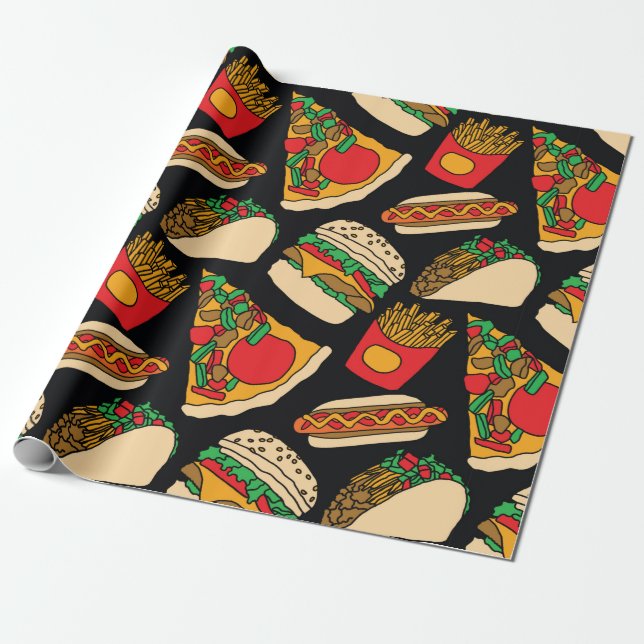 Papel De Regalo pizza de comida rápida hamburguesa hotdog french p (Desenrollado)