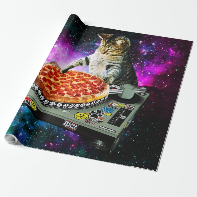 Papel De Regalo Pizza del gato de DJ del espacio (Desenrollado)