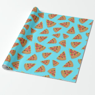 Papel De Regalo Pizza Fiesta Pepperoni Novedad Azul
