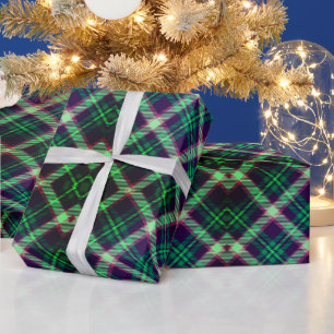 Papel De Regalo Placa azul tartán verde tradicional