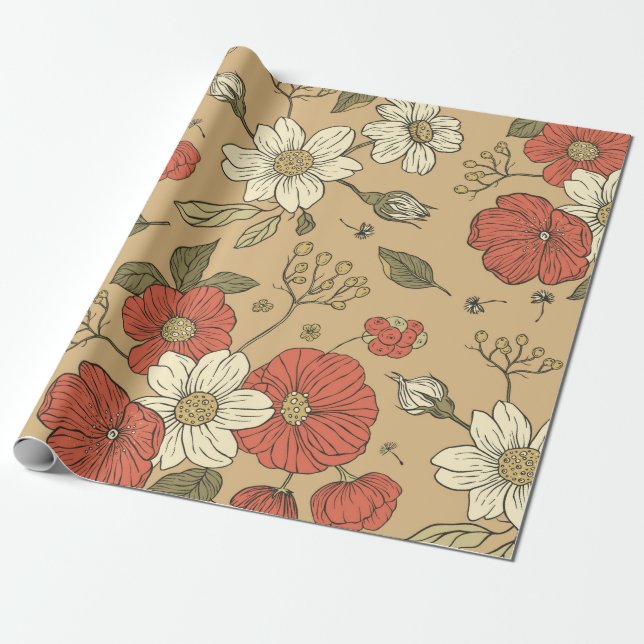 Papel De Regalo Placa de jardín sin fisuras de adormidera y de mar (Desenrollado)
