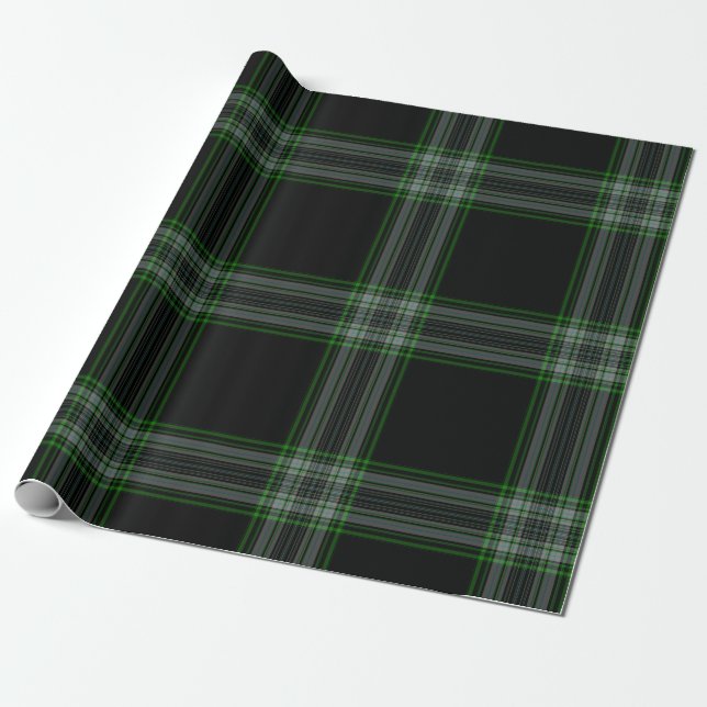 Papel De Regalo Placa de tartán gris verde negro (Desenrollado)