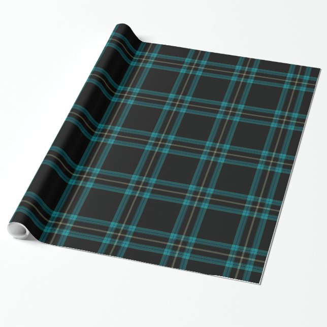Papel De Regalo Placa de tartán negro verde azul verde azulado (Desenrollado)