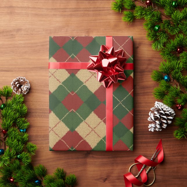 Papel De Regalo Plaid Argyle de Navidad  (Regalo de vacaciones)