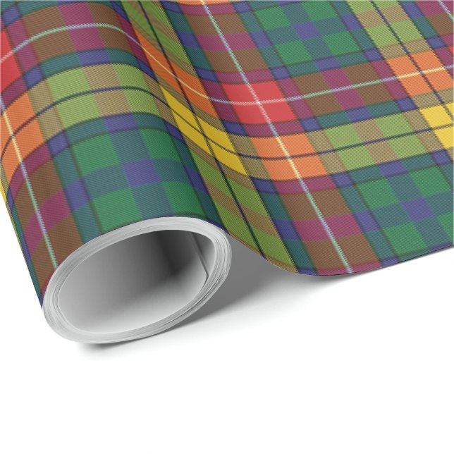Papel De Regalo Plaid Buchanan Rústico Clásico Rojo Tartán Verde (Esquina del rollo)