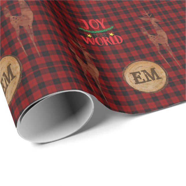 Papel De Regalo Plaid Búfalo Rústico Ciervo Monograma Iniciales NA (Esquina del rollo)