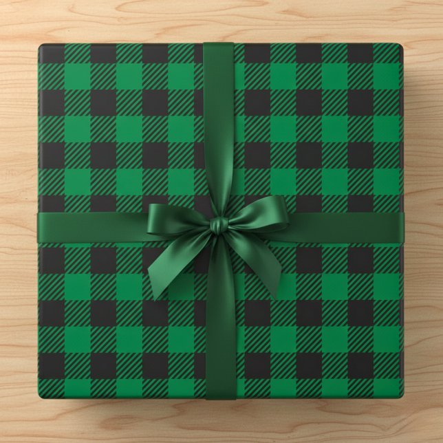 Papel De Regalo Plaid Búfalo Verde Rústico (Rustic Green Buffalo Plaid Wrapping Paper)