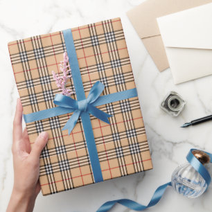 Papel De Regalo Plaid Chic Tan Base Blanco Negro Marrón Tartán Cál
