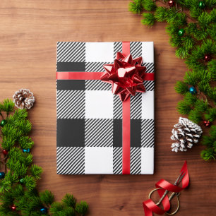 Papel De Regalo Plaid de Búfalo Blanco y Negro de Navidad