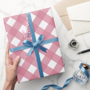 Papel De Regalo Plaid de búfalo rosa y blanco diagonal