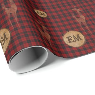 Papel De Regalo Plaid de Búfalo Rústico Ciervo Monograma Iniciales