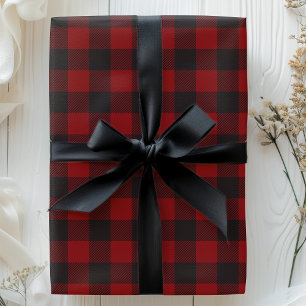 Papel De Regalo Plaid de Búfalo Rústico Negro y Rojo de Navidad