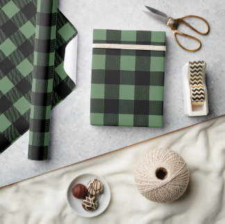Papel De Regalo Plaid de Búfalo Verde de Navidad de Invierno