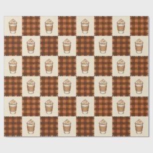 Papel De Regalo Plaid de Café con Especias de Calabaza de Otoño