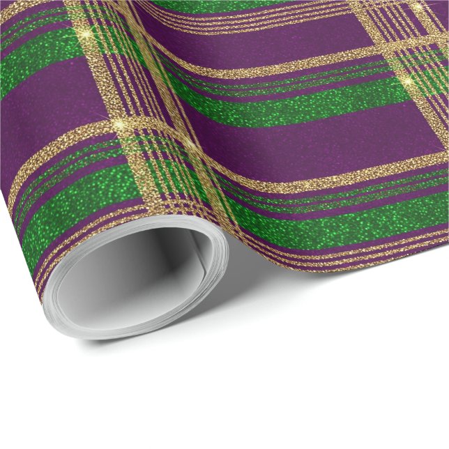 Papel De Regalo Plaid de Mardi Gras (Esquina del rollo)